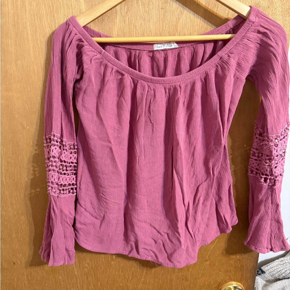 Women's Pink Crochet Sleeve Top